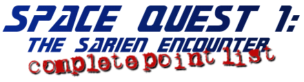 Space Quest 1: The
Sarien Encounter--Complete Point List